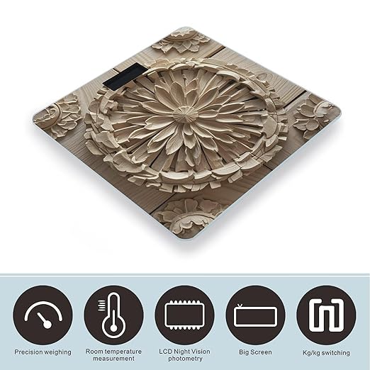 Wood Carving Texture Scale for Body Weight Digital Bathroom Scale Toughened Glass High Precision Scales for Body Weight with Large LCD Backlight Display Weight Scales