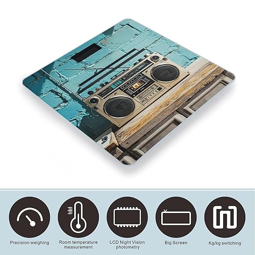 Vintage Wall of Radio Boombox Scale for Body Weight Smart Scales Digital Bathroom Scale High Precision Weighing Scales with Large Display Weighing Machine for People