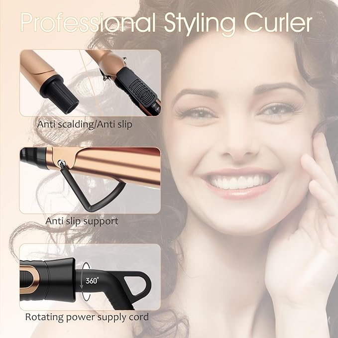 UOTEK Curling Iron 1 Inch Long Barrel Curling Iron Ceramic Wand Curler up to 450°F Curling Iron for Long Hair Small Waves Dual Voltage for Home &amp Travel