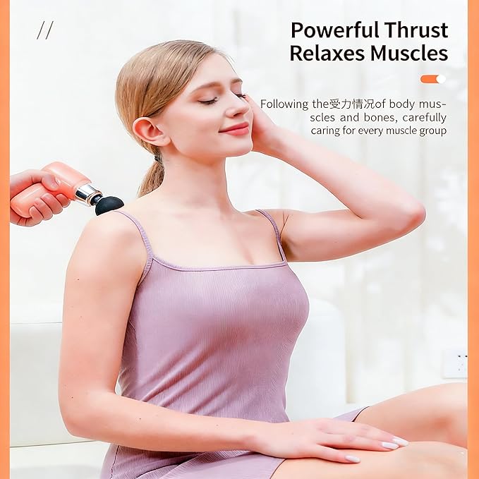 New mini Massage Gun high-Intensity deep Tissue Percussion Massager Suitable for Back Neck and Body Pain Electric Massager with 4 Massage Heads Pain Relief Gift for Men and Women. (Purple)