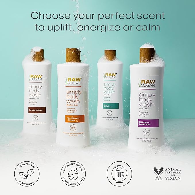 RAW SUGAR Simply Body Wash (25 Fl Oz Pack of 1) Bath Soap Formulated without Sulfates &amp Parabens (Pineapple + Maqui Berry + Coconut)