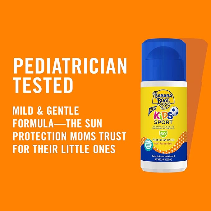 Banana Boat Kids Max Protect &amp Play Sunscreen Spray SPF 100 6oz and Sport Sunscreen Roll On Lotion SPF 60 2.5oz Bundle