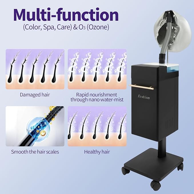500W Multifunctional Standing Anion Hair Dyeing Machine110V Nano Hair Steamer/Hair Oil Machine Stand Up Base Equipment Vertical Nano Steamer Salon Spa (Black)