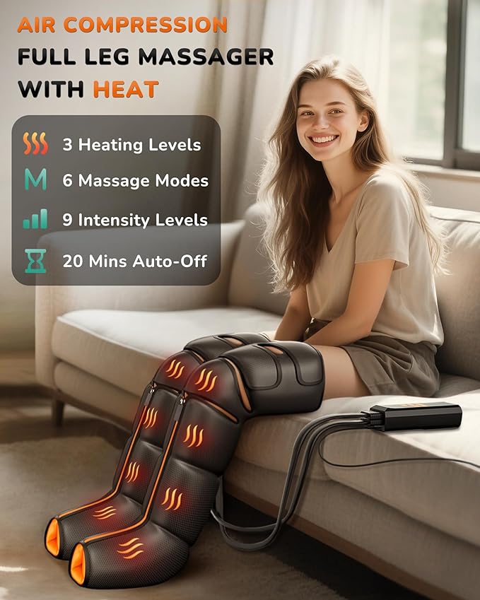 Leg Massager with Heat and Compression : Foot and Calf Massager for Circulation and Pain Relief Sequential Compression Boots with 6 Modes 9 Intensity 3 Heat - Gifts for Mom Dad Him Her