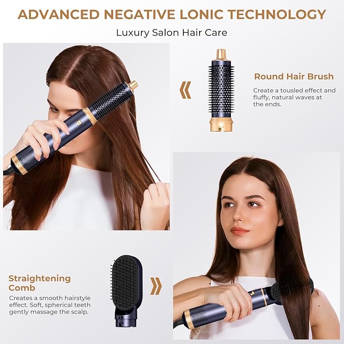 5 in 1 Blow Dryer Brush Negative Ion Hair Dryer Brush Set Upgrade Hot Air Brush Air Styler Curling Wrap Air Curler Curling Iron Hair Styling Tools As A Gift for Straight/Curl/Drying/Smoothing