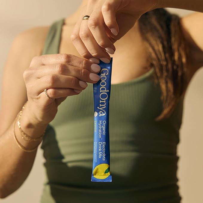 GOODONYA Organic Hydration Electrolyte Drink Mix Certified Organic Hydration Powder Non-GMO Biochecked Glyphosate Free Low Sugar Lemonade Flavor No Artificial Flavors12 Stick Packs
