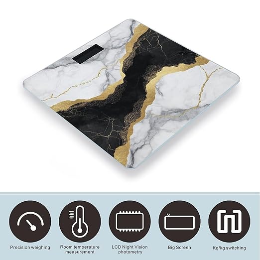 Digital Bathroom Weighing Scale Energy Saving Scale Smart Scale for Body Weight Gold Black and White Marble