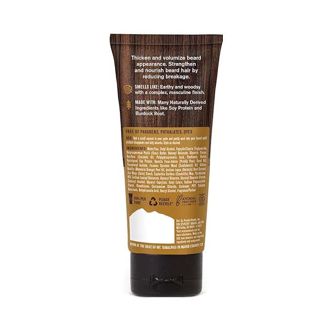 Every Man Jack Beard Thickening Cream - Strengthens Thickens Nourishes Beard - Light Sandalwood Scent - Made with Naturally Derived Ingredients like Biotin Vitamin B6 Soy Protein - 2.8oz - 2 Pack