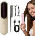 Go Pro Hair Brush for Hair Hair Straightener Brush &amp Thick Curly Hair4000mAh Cordless 2026 Go Brush Pro 30s Rapid Heating 4 Temp Settings (140-200°C) Ionic Comb (Beige)