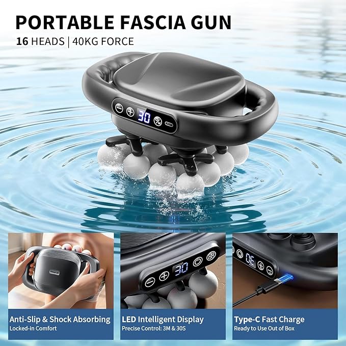 Mini Massage Gun 2026 Upgrade Portable Deep Tissue Massager with 16 Heads &amp 3 Modes 30 Intensity Levels Ultra-Quiet for Neck Back Legs Pain Relief Ideal for Women Travel Home &amp Office