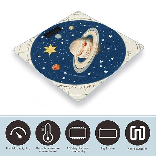 Planets Stars Space Bathroom Scale for Body Weight Bathroom Digital Electronic Weighing Scale with Back Lit LED Display Sturdy Tempered Glass Weight Watchers Scales 400lb