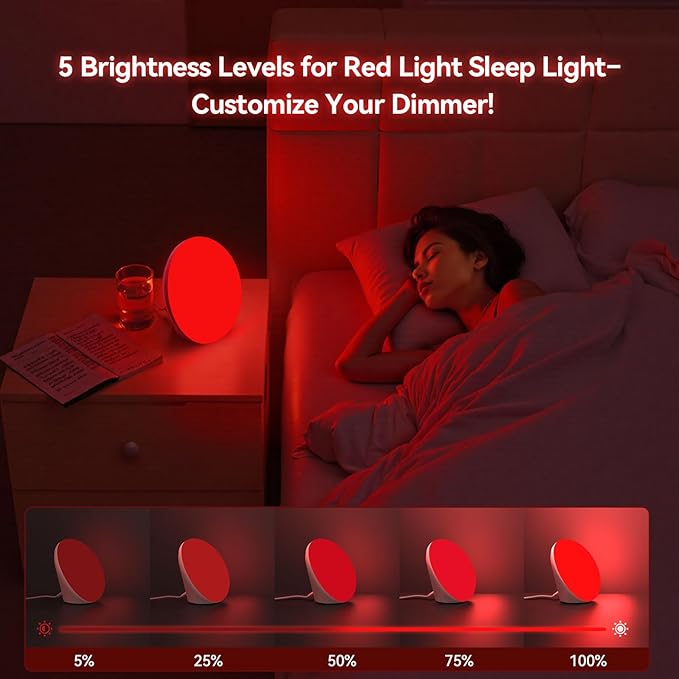 670nm Red Light Therapy Sleep Device &amp 10000 Lux Sun Lamp – Dual Function Sleep Aid and Sunlight Lamp Red Night Light Lamp to Support Deep Relaxation and Improve Sleeping for Adult &amp Kid Bed