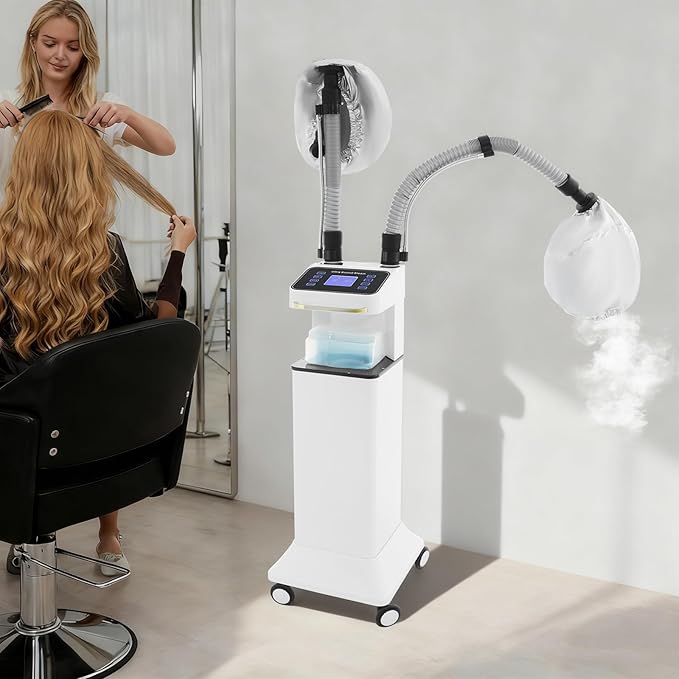 Multifunctional Nano Hair Steamer Machine 650W Professional Micro Mist Salon Processor 2 Vaporizing Caps for Hair Deep Care Repair Salon Spa Without Damage (White-1)