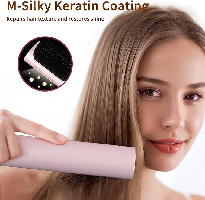 Cordless Hair Straightener Brush Mini Brush Straightener for TravelPortable Straightening Brush for WomenHot Comb Styling Tools &amp Appliances Pink