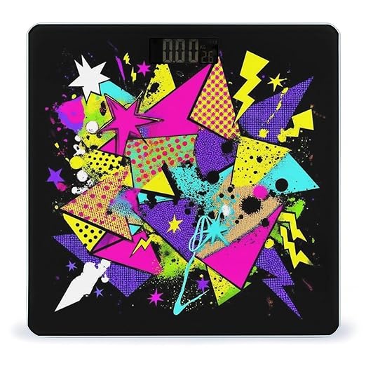 Smart Scale for Body Weight Automatic Switch Digital Bathroom Weighing Scale Colorful Black Dots Geometric Stripes 80s 90s Style