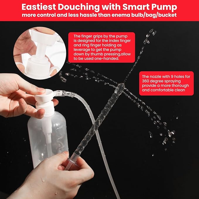 600ml Feminine Wash Enema Pump Bottle Kit 6Pcs Enema Nozzle Tips for Coffee Colon Cleansing Men Women Anal Vaginal Douche Flush Spray Intimate Shower Irrigator Cleanser Enema Bucket Kit Hand Press