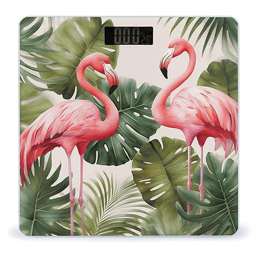 Flamingo Palm Trees Leaf Scale for Body Weight High Precision Digital Weight Scales with LCD Display Anti-Slip Sturdy Slim Tempered Glass Bathroom Scale for Home Use
