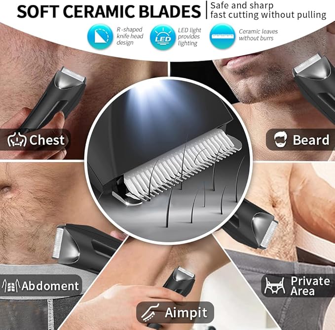 Men's Trimmer - IPX5 Waterproof Electric Shaving Trimmer with Replaceable Ceramic Blade Head Body Groomer for Pubic Area Underarms Chest Groin