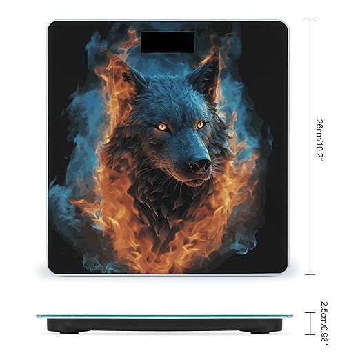 Wolf Head in Blue Flames Bathroom Scale for Body Weight Bathroom Weighing Scale with Backlit LCD Display Highly Accurate Measures Weight Up to 180kg