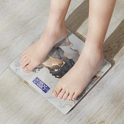 Weight Scale Digital Bathroom Scale Scale for Body Weight 400 lbs Personalized Digital Scale with Backlit Display Easy Read(Battery Not Included) - Grey Gold Marble