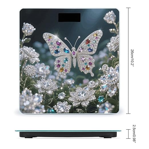Jewel - Butterfly Bathroom Scale for Body Weight LCD Display Digital Bathroom Scale Tempered Glass Bathroom Weight Scales Fashion Smart Scales for Home Bedroom 400 Lb