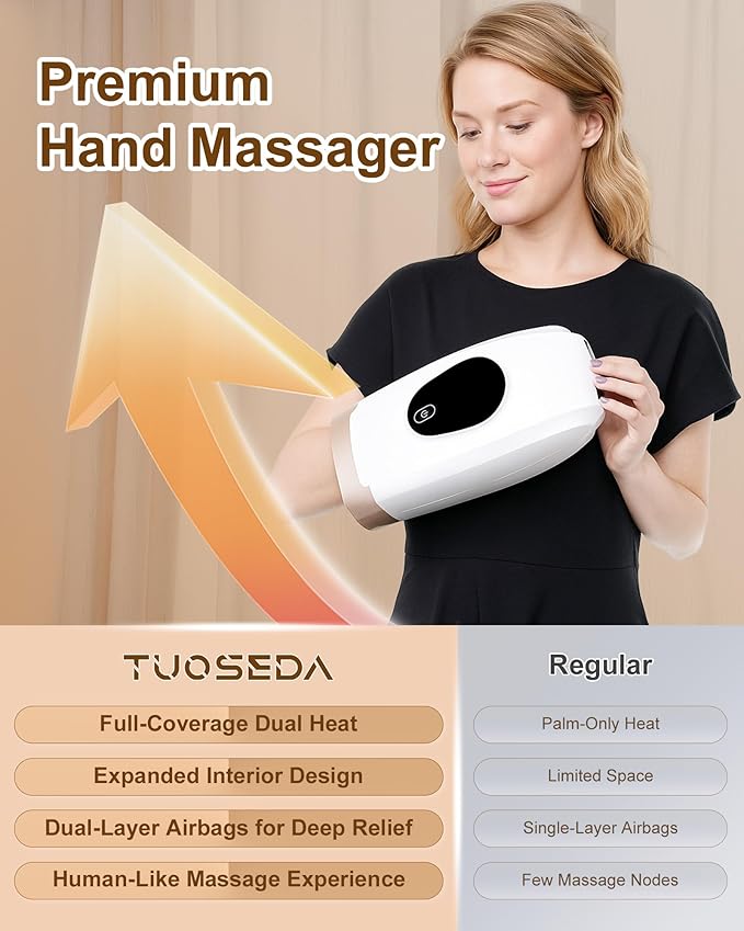 Hand Massager for Arthritis and Carpal Tunnel Relief Cordless Hand Massager with Heat and Compression 6 Modes 6 Intensities 3 Heat Levels Gifts for Women &amp Men Black
