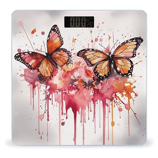 Butterfly Drip Spray Watercolor Scale for Body Weight Highly Accurate Digital Bathroom Scale Sturdy Tempered Glass Weighing Scales with LCD Display Fashion Body Fat Smart Scales 400lb