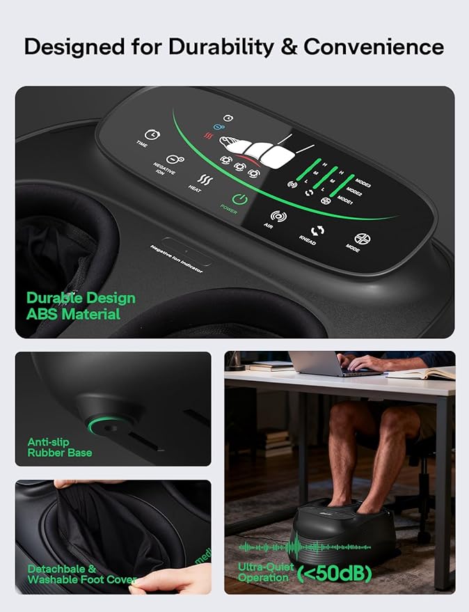 Medisana Shiatsu Foot Massager with Heat Air Compression Kneading &amp Negative Ion for Plantar Fasciitis Neuropathy Wireless Control Birthday Christmax Gifts for Women Men Up to Foot Size 13