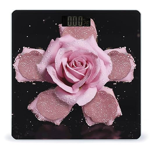 Glitter Pink Rose Digital Bathroom Scale for Body Weight Weighing Scale with Backlit LCD Display High Precision Measurements &amp Measures Weight Up to 180kg