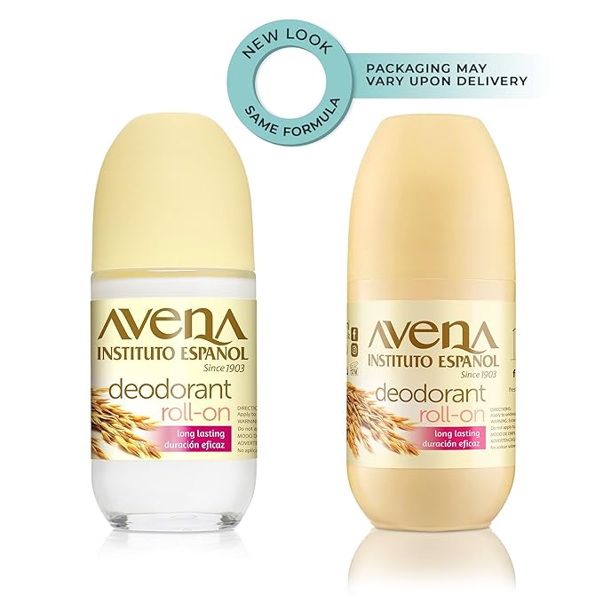 Avena Instituto Español Deodorant Roll-On 3 Pack of 2.5 Oz Bottles Oat-Based Formula for Softness and 48 Hours Freshness