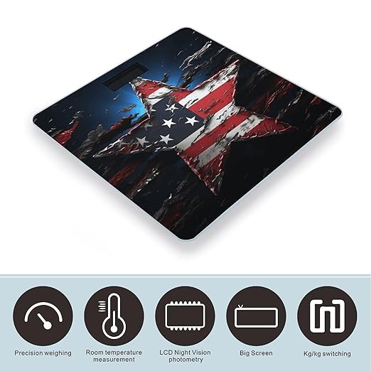 Digital Bathroom Scale for Body Weight Scale with Bright LCD Display High Accuracy Step-On Technology Auto On/Off Flag Stars Digital Scales 400 Lbs /180kg