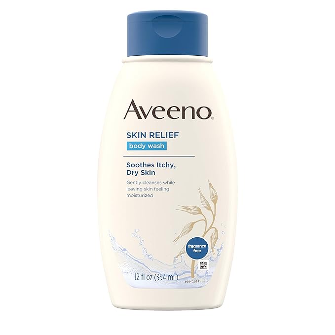 Aveeno Skin Relief Fragrance-Free Body Wash with Oat to Soothe Dry Itchy Skin Gentle Soap-Free &amp Dye-Free for Sensitive Skin 12 fl. oz (Pack of 2)