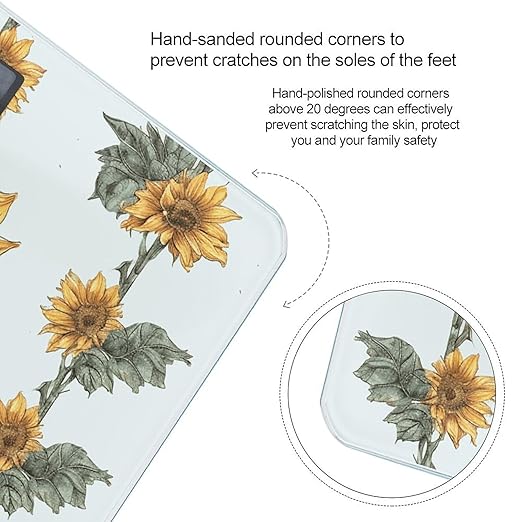 Sunflower Hand Painted Floral Scale for Body Weight Precision Bathroom Weighing Scales with Back Lit LCD Display Sturdy Tempered Glass Body Weight Scales Digital Bathroom Scale 400lb
