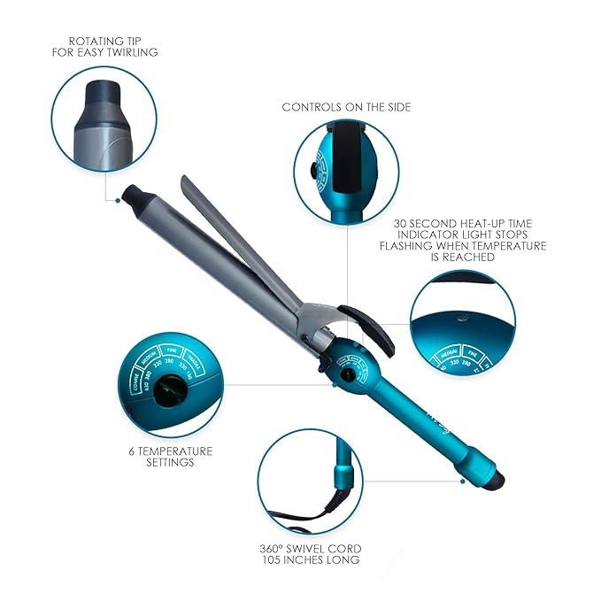 Mr Big Junior Hair Curling Iron - The Longest XL Styling Curling Irons for Long Hair (Aqua 8 Barrel1.25 Diameter)