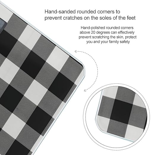 Black and White Plaid Scale for Body Weight Anti-Slip Tempered Glass Digital Bathroom Scales Clear LCD Display Weighing Scale Safe Rounded Corners Smart Scales