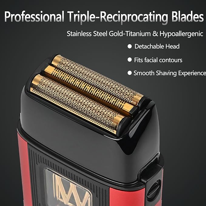 WMARK Electric Foil Shavers for Men Electric Razor for Men Beard Shaver Cordless Maglev Vector Motor 10000RPM Stainless Steel Gold-Titanium Coating 3 Floating Blades USB-C Rechargeable NG-XS1