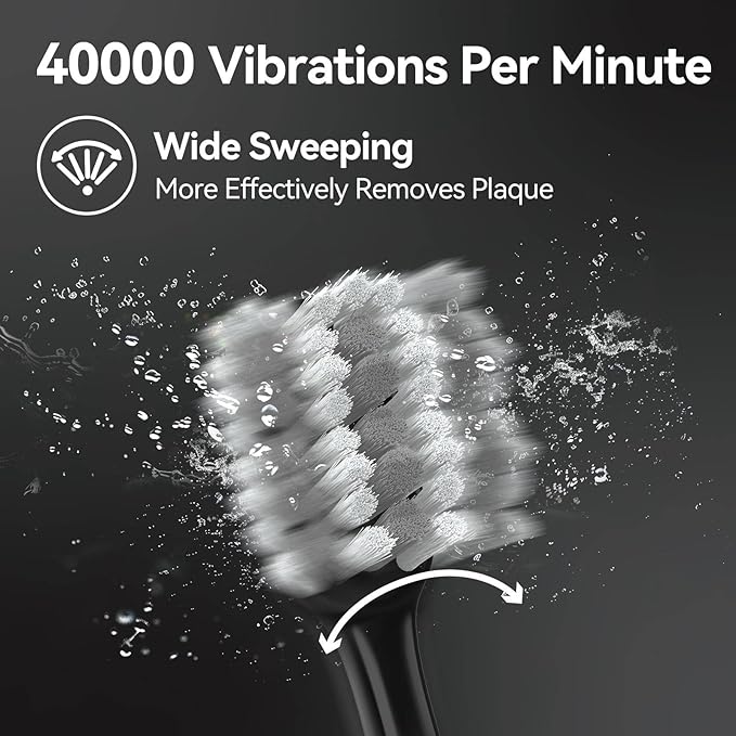 SEAGO Electric Toothbrush for Adults with Pressure Sensor Sonic Toothbrushes Holder Wall Mounted 30 Days Battery Life 5 Cleaning Modes 8 Replacement Heads Timer &amp IPX7 Waterproof (Black Midd