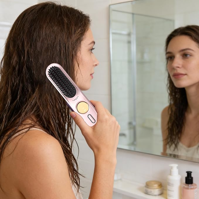 Cordless Hair Straightener 9-Level Portable Brush 35w Straightening Brush with Fast Heating Lightweight Hair Straightener with Quick Heat Design Home Salon Tool for Travel and Commuting