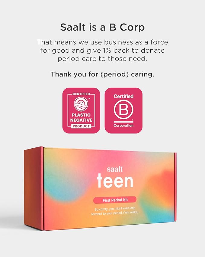 Saalt Teen First Period Kit - Includes Leakproof Period Underwear Menstrual Cup Menstrual Cup Wash Compact Sanitizer Feminine Wipes Storage Bag Saalt Stickers &amp Period Care 101 Booklet - Sma