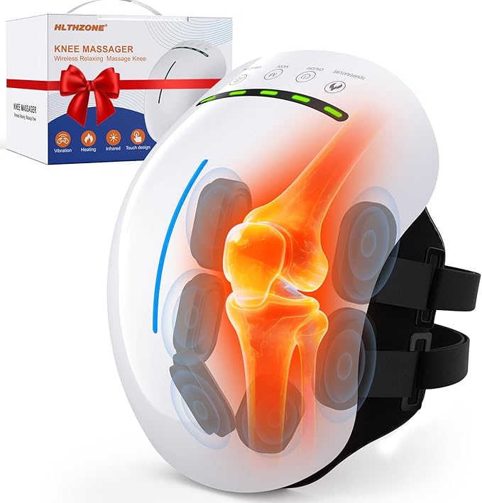 Knee Massager for Pain Relief with Heat and Red Light 5 Vibration Modes &amp 3 Heating Levels 4 Smart Modes 6 Silicone Kneading Nodes Ideal Gift for Men Women &amp Parents White