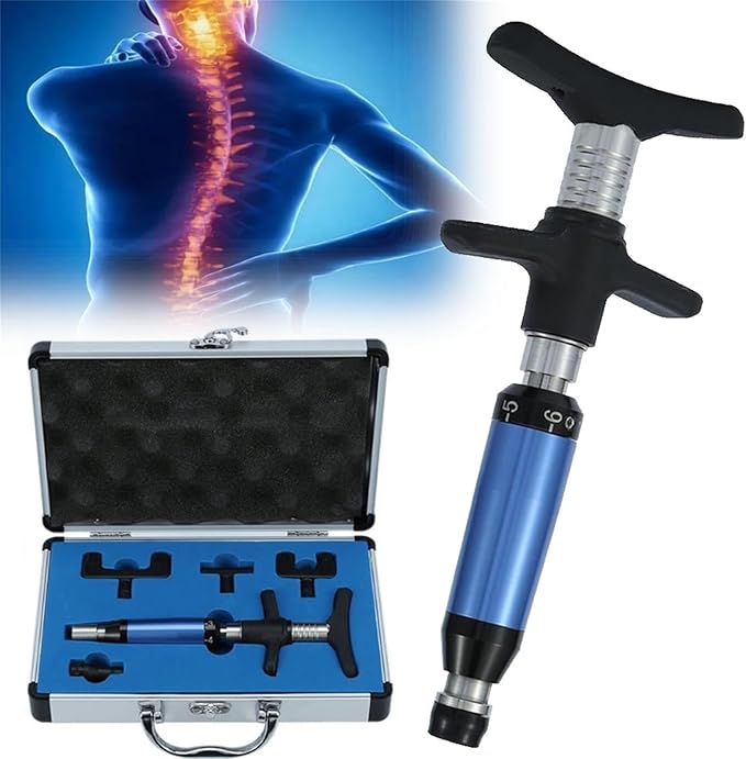 Spine Correction Gun with 4 Repaceable Massage Heads 6 Levels Manual Spine Activator Chiropractic Therapy Massager Tool Spine Adjusting Massager