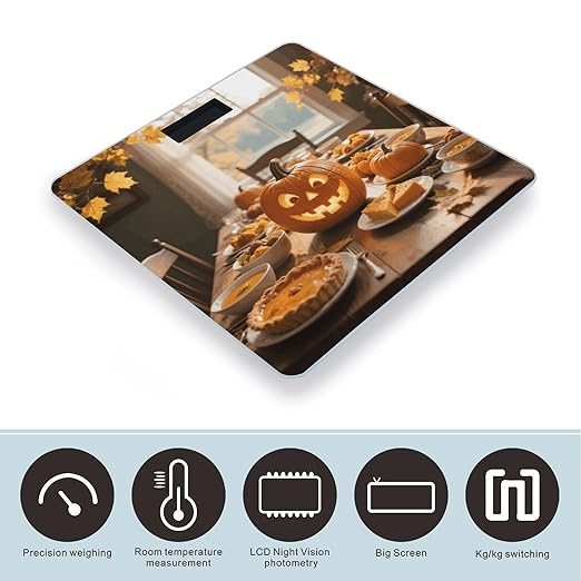 Fall Thanksgiving Pumpkin Leaf Weight Scale Cute Bathroom Scale for Body Highly Accurate Digital Weighing Machine for People Compact LCD Display Scales with Sturdy Toughened Glass Scales