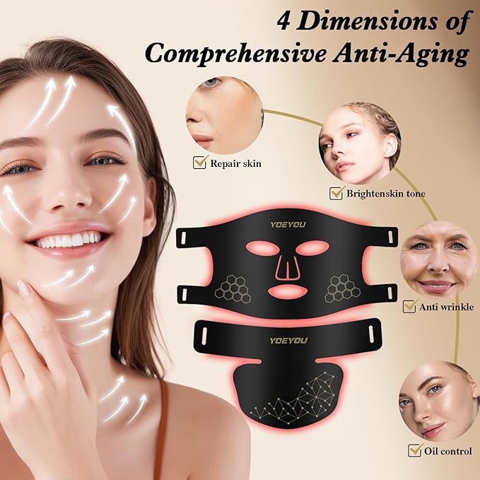 Red Light Therapy for Face and Neck 850nm Infrared &amp Red Light Mask 4 Modes LED Face Mask Light Therapy with Neck Masks 2600mAh Rechargeable Portable Skincare Device at Home &amp Travel