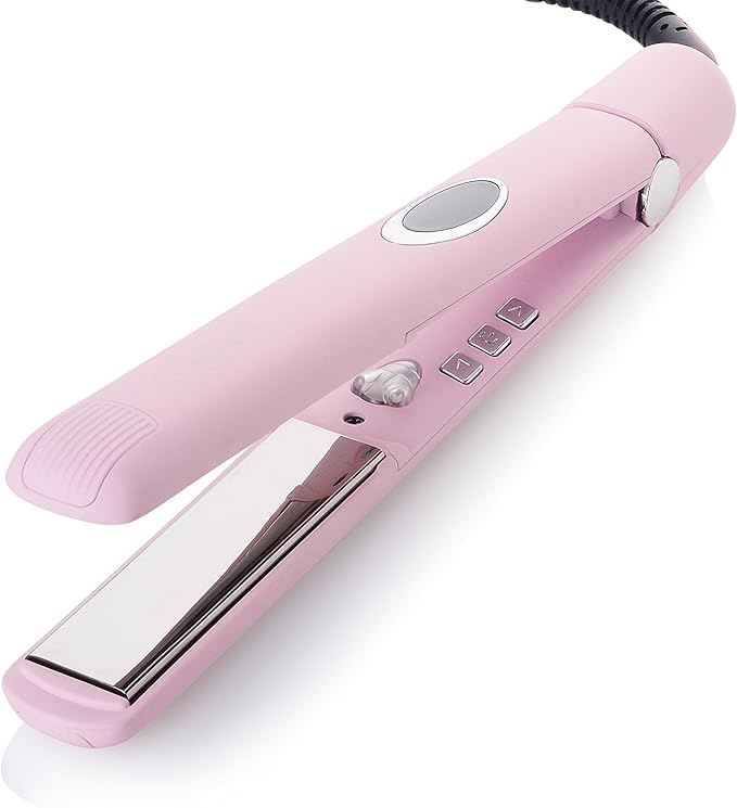 Sleek'e Professional Titanium Hair Straightener/Flat Iron for All Hair Types - 1-Inch Floating Plates with Negative Ion Booster for Shinier Hair (Pink)