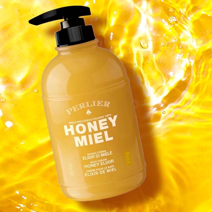 Perlier Sweet Honey Miel Shower &amp Bath Cream - Nourishing &amp Soothing Luxury Bath Cream Made with 100% Organic Italian Honey for Deep Moisturization and Hydration (16.9 Fluid Oz.)
