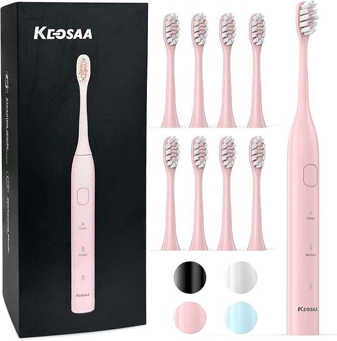 Pink Electric Toothbrush with 8 Brush Heads Sonic Toothbrush with Fast Charge 4 Hours Last 60 Days 2-Min &amp 30s Smart Timer IPX7 Waterproof(Pink)