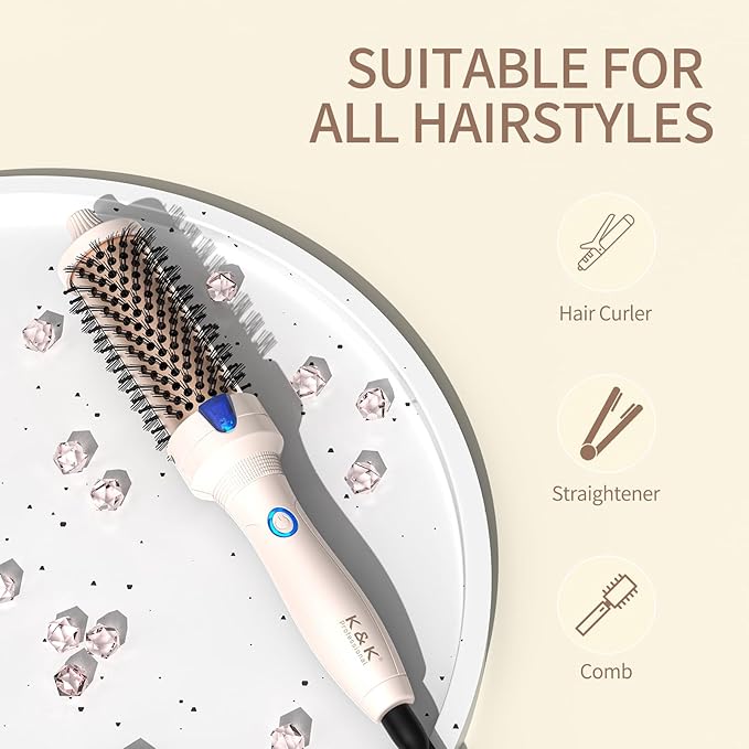 K&ampK Thermal Brush Blowout Express 1.5 Inch Negative Ion Thermal Round Brush Creates Blowout Look Makes Hair Shinier &amp Smoother Dual Voltage Easy to Use