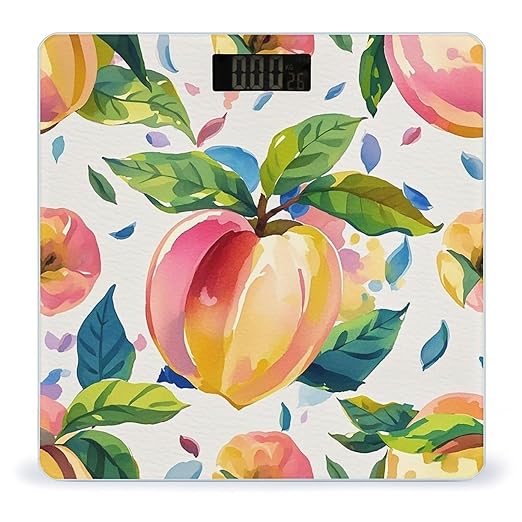 Colorful Peach Watercolor Weight Scale Highly Accurate Digital Weighing Scale with Large LCD Display Smart Bathroom Scales for Home Bedrooms and Gift Giving