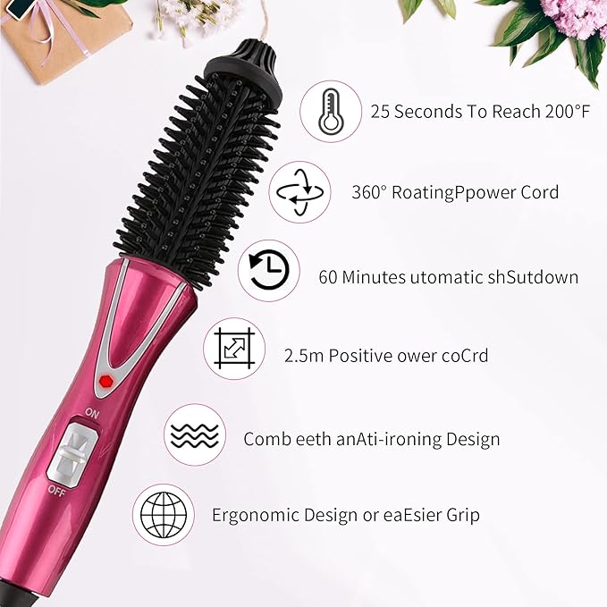 Electric Professional Anti-Scald Curling Brush with Instant Heat Up for All Hair Types (US Plug 110-240V)
