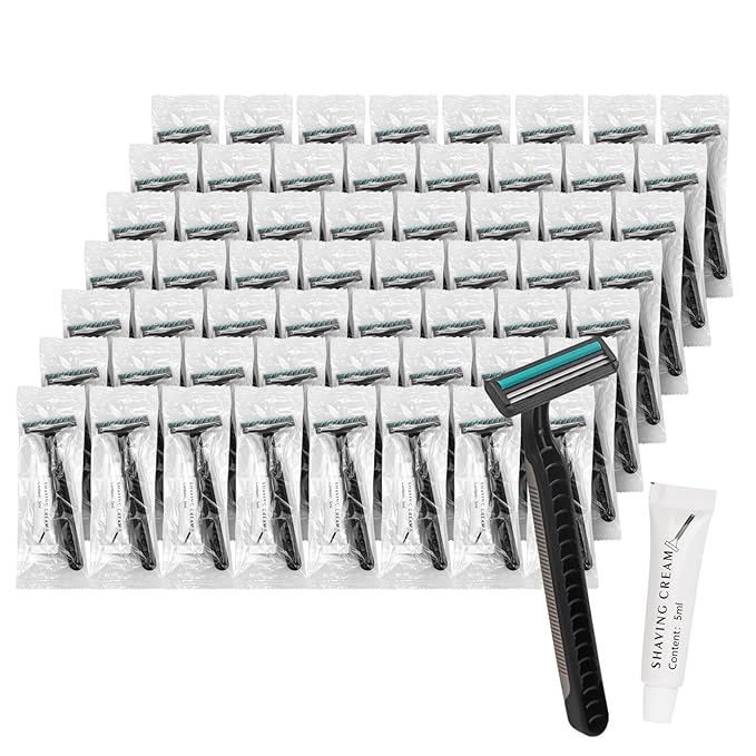 Disposable Razors in Bulk Bulk Razors with Knife Cap Grey Individually Packaged Disposable Razors Bulk with Shaving Cream for Hotels Homeless Nursing Homes Shelters Charities (pack-100)